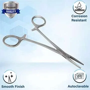 Mosquito Hemostat Locking Forceps 5" Straight with Full Serrated Jaws Ideal for Clamping, Fishing, Firefighters Nurses Doctors + More (Silver)