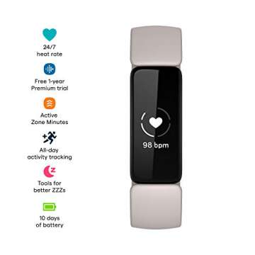 Fitbit Inspire 2 Health & Fitness Tracker with a Free 1-Year Premium Trial, 24/7 Heart Rate, Lunar White, One Size (S & L Bands Included)