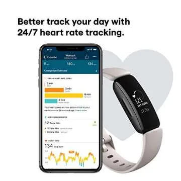 Fitbit Inspire 2 Health & Fitness Tracker with a Free 1-Year Premium Trial, 24/7 Heart Rate, Lunar White, One Size (S & L Bands Included)