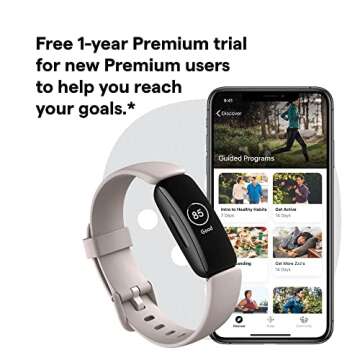 Fitbit Inspire 2 Health & Fitness Tracker with a Free 1-Year Premium Trial, 24/7 Heart Rate, Lunar White, One Size (S & L Bands Included)