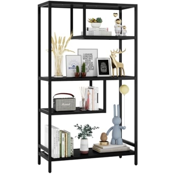 HOME BI Geometric Bookshelf, Tall Modern Etagere Bookcase, Industrial Metal Book Shelf with 5 Open D...