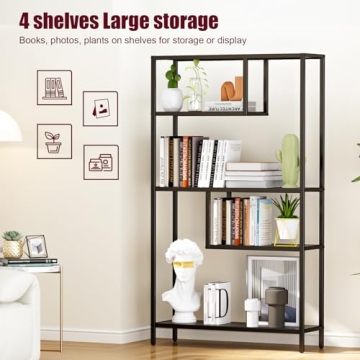 HOME BI Tall Black Bookshelf with 5 Open Shelves