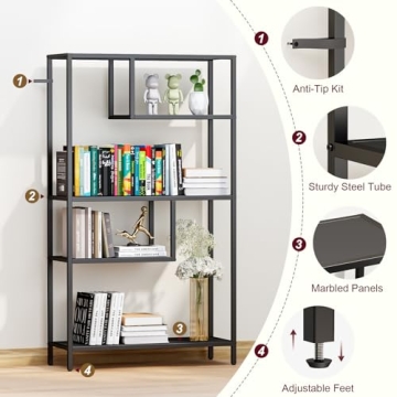 HOME BI Tall Black Bookshelf with 5 Open Shelves