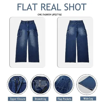 High Waisted Wide Leg Cargo Jeans Y2K Streetwear Pants