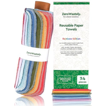 Reusable Paper Towels - Value Pack of 24 Paperless Towels! 100% Cotton, Super Soft, Absorbent, Washa...
