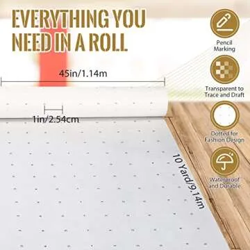 Dotted Pattern Paper for Sewing, 45 Inch x 10 Yards Tracing Paper for Pattern Drafting, Spaced Every Inch Alphanumeric Marking Paper for Dressmaking
