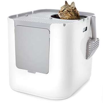 Modkat XL Litter Box - Extra Large Cat Litter Box with Top & Front-Entry Reusable Liners - Tall Base Keeps Mess Inside - Easy to Clean White