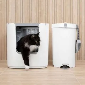 Modkat XL Litter Box - Extra Large Cat Litter Box with Top & Front-Entry Reusable Liners - Tall Base Keeps Mess Inside - Easy to Clean White