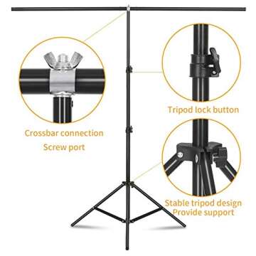LOMTAP Backdrop Stand 4.9ftx6.6ft/1.5x2m Photography Adjustable T-Shape Backgrounds Stand Backdrop Support System Kit with Backdrop (Green,Withe,Black) 6 Clips Carrying Bag for Video Studio Shooting