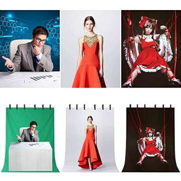 LOMTAP Backdrop Stand 4.9ftx6.6ft/1.5x2m Photography Adjustable T-Shape Backgrounds Stand Backdrop Support System Kit with Backdrop (Green,Withe,Black) 6 Clips Carrying Bag for Video Studio Shooting