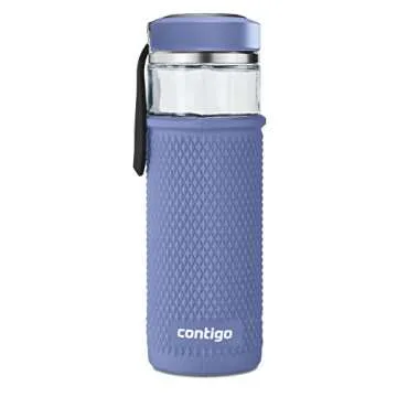 Contigo Glass Water Bottle with a Quick-Twist Lid, 20 oz, Blue Corn