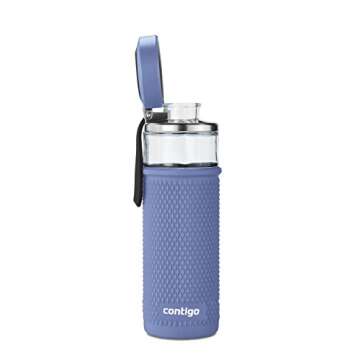 Contigo Glass Water Bottle with a Quick-Twist Lid, 20 oz, Blue Corn
