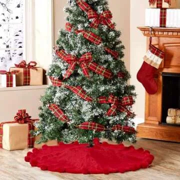 ORTIGIA Red Faux Fur Christmas Tree Skirt 48 Inch