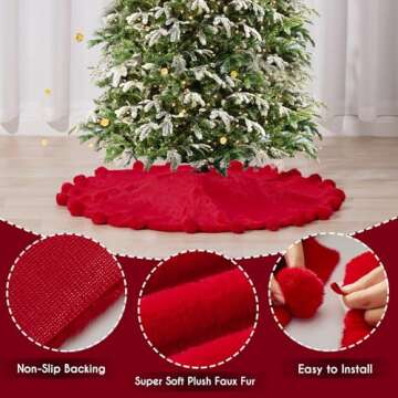 ORTIGIA Red Faux Fur Christmas Tree Skirt 48 Inch