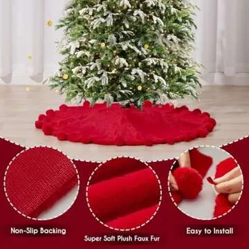 ORTIGIA Red Faux Fur Christmas Tree Skirt 48 Inch