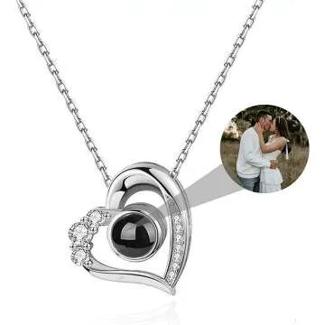 Personalized I Love You Necklace in 100 Languages | Custom Heart Photo Projection