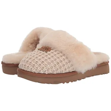 UGG Women's Cream Cozy Slippers Soft Knit Sheepskin Lining