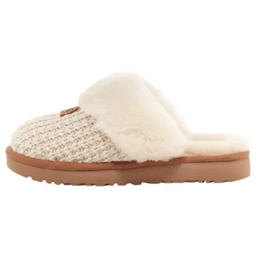 UGG Women's Cream Cozy Slippers Soft Knit Sheepskin Lining