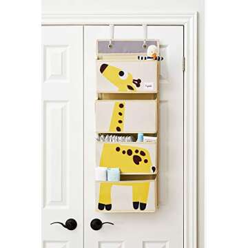 3 Sprouts Over The Door Baby Organizer - Essential Newborn Nursery Storage, Toy Organizer for Room and Closet - Bedroom Storage - Hooks Included, Giraffe