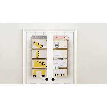 3 Sprouts Over The Door Baby Organizer - Essential Newborn Nursery Storage, Toy Organizer for Room and Closet - Bedroom Storage - Hooks Included, Giraffe