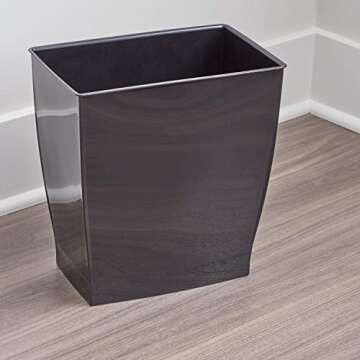 iDesign Spa Rectangular Trash Can for Bath, Bedroom, Office – 11.25" x 7.5" x 12", 2.5 Gallon, Black