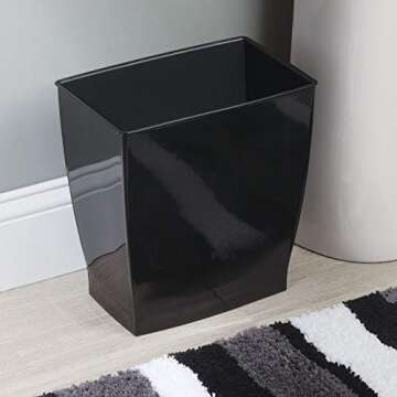 iDesign Spa Rectangular Trash Can for Bath, Bedroom, Office – 11.25" x 7.5" x 12", 2.5 Gallon, Black