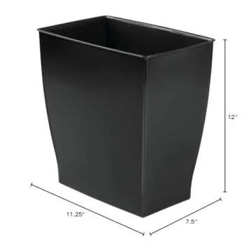 iDesign Spa Rectangular Trash Can for Bath, Bedroom, Office – 11.25" x 7.5" x 12", 2.5 Gallon, Black