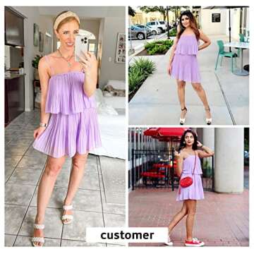 EXLURA Womens 2025 Summer Romper Dress Spaghetti Strap Pleated Fashion Short Jumpsuit Outfits