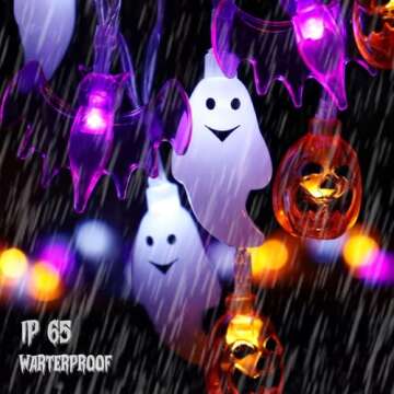 Zimati Halloween Lights, 16 FT 30 LED 3D Pumpkin Bat Ghost Battery Operated String Lights with Timer...