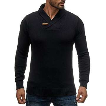 Lailezou Men's Fashion Slim Fit Basic Sweaters Shawl Collar Pullover Casual Long Sleeve Knitted Swea...