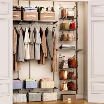 X-cosrack Foldable Closet Organizer with 5 S Hooks & Wall Mount