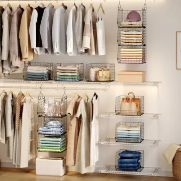 X-cosrack Foldable Closet Organizer with 5 S Hooks & Wall Mount