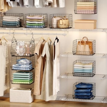 X-cosrack Foldable Closet Organizer with 5 S Hooks & Wall Mount