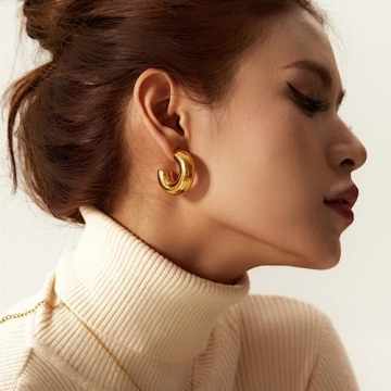 Moodear 14K Gold Plated Chunky Hoop Earrings for Women