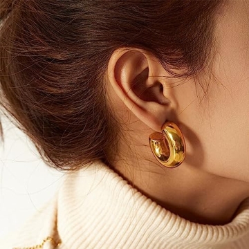 Moodear 14K Gold Plated Chunky Hoop Earrings for Women