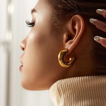 Moodear 14K Gold Plated Chunky Hoop Earrings for Women
