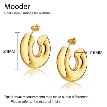 Moodear 14K Gold Plated Chunky Hoop Earrings for Women