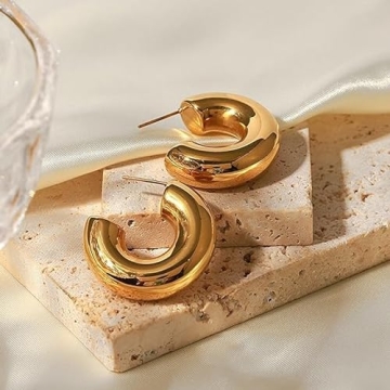 Moodear 14K Gold Plated Chunky Hoop Earrings for Women