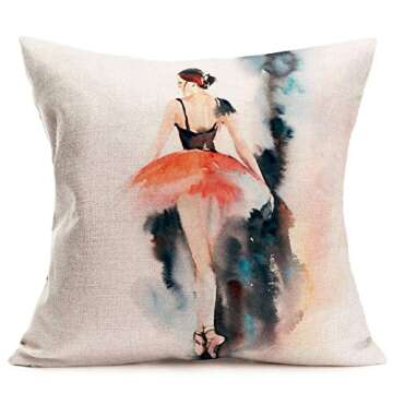Fukeen Set of 4 Ballerina Pillow Case Watercolor Painting Girl Ballet Dancer Pillows Cushion Cover H...