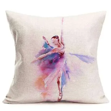 Fukeen Set of 4 Ballerina Pillow Case Watercolor Painting Girl Ballet Dancer Pillows Cushion Cover Home Girls Room Decor Cotton Linen Decorative Pillow Covers 18 x 18 Inch (Dance Girl)