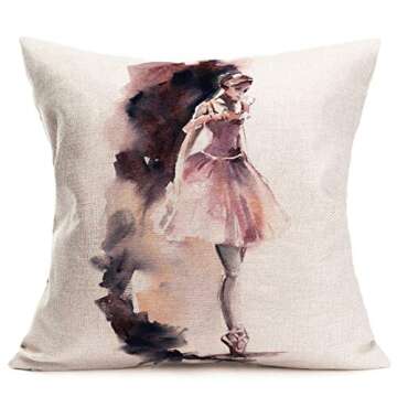 Fukeen Set of 4 Ballerina Pillow Case Watercolor Painting Girl Ballet Dancer Pillows Cushion Cover Home Girls Room Decor Cotton Linen Decorative Pillow Covers 18 x 18 Inch (Dance Girl)