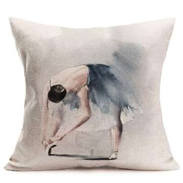 Fukeen Set of 4 Ballerina Pillow Case Watercolor Painting Girl Ballet Dancer Pillows Cushion Cover Home Girls Room Decor Cotton Linen Decorative Pillow Covers 18 x 18 Inch (Dance Girl)