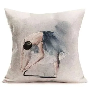 Fukeen Set of 4 Ballerina Pillow Case Watercolor Painting Girl Ballet Dancer Pillows Cushion Cover Home Girls Room Decor Cotton Linen Decorative Pillow Covers 18 x 18 Inch (Dance Girl)