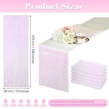 5 Packs Iridescent Sequin Table Runner Set 12 x 108 Inch Rectangle Glitter Table Runner for Birthday...