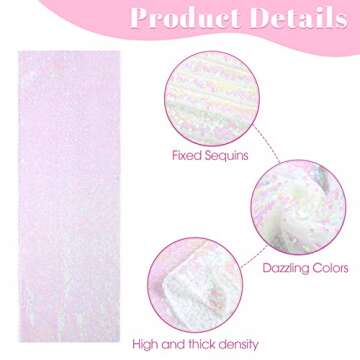 5 Packs Iridescent Sequin Table Runner Set 12 x 108 Inch Rectangle Glitter Table Runner for Birthday Wedding Party Supplies Catering Event Baby Shower Celebration Decorations (Illusion White)