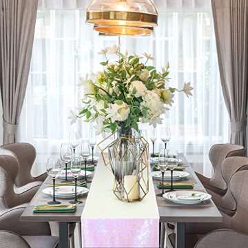 5 Packs Iridescent Sequin Table Runner Set 12 x 108 Inch Rectangle Glitter Table Runner for Birthday Wedding Party Supplies Catering Event Baby Shower Celebration Decorations (Illusion White)