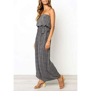 Narspeer Women's Summer Wide Leg Jumpsuit Casual Printed Strapless Loose Fit Striped One Piece Long Romper Pants Black S