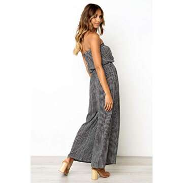 Narspeer Women's Summer Wide Leg Jumpsuit Casual Printed Strapless Loose Fit Striped One Piece Long Romper Pants Black S