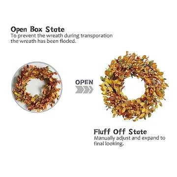 TEMPUS Artificial Fall Leaves Wreath 20 inch Autumn Leaves Yellow Berry Decorative Wreath for Festival Celebration for Front Door Indoor or Outdoor Wall Home Party Decoration Decor