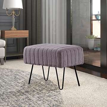 Home Soft Things Super Mink Faux Fur Gray Ottoman Bench 19" x 13" x 17", Charcoal, Living Room Foot Rest Stool Entryway Makeup Bench End of Bed Bedroom Home Decor Chair for Sitting